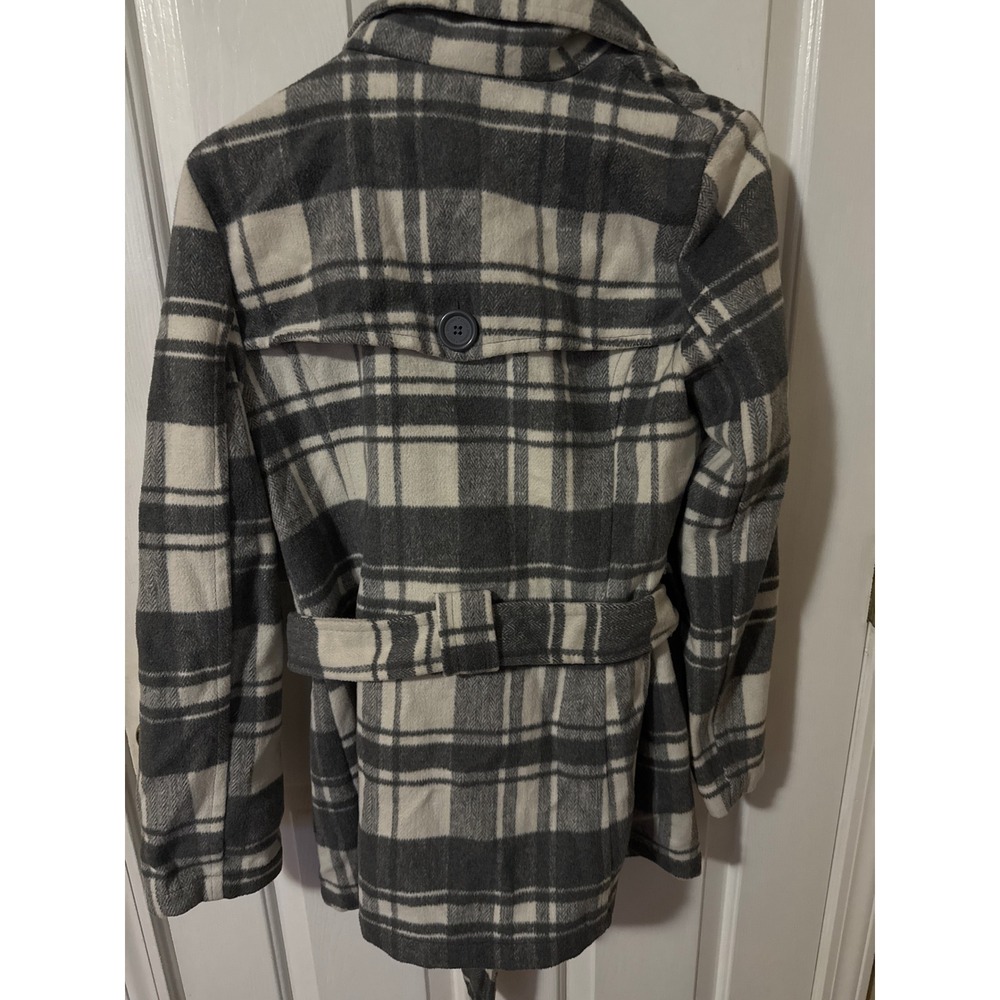 Joujou Womens Grey Plaid Double Breasted Belted Peacoat Jacket Size M Y2K - Picture 5 of 5